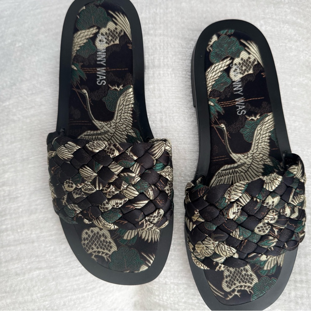 Johnny Was Black and Cream Woven Sandals